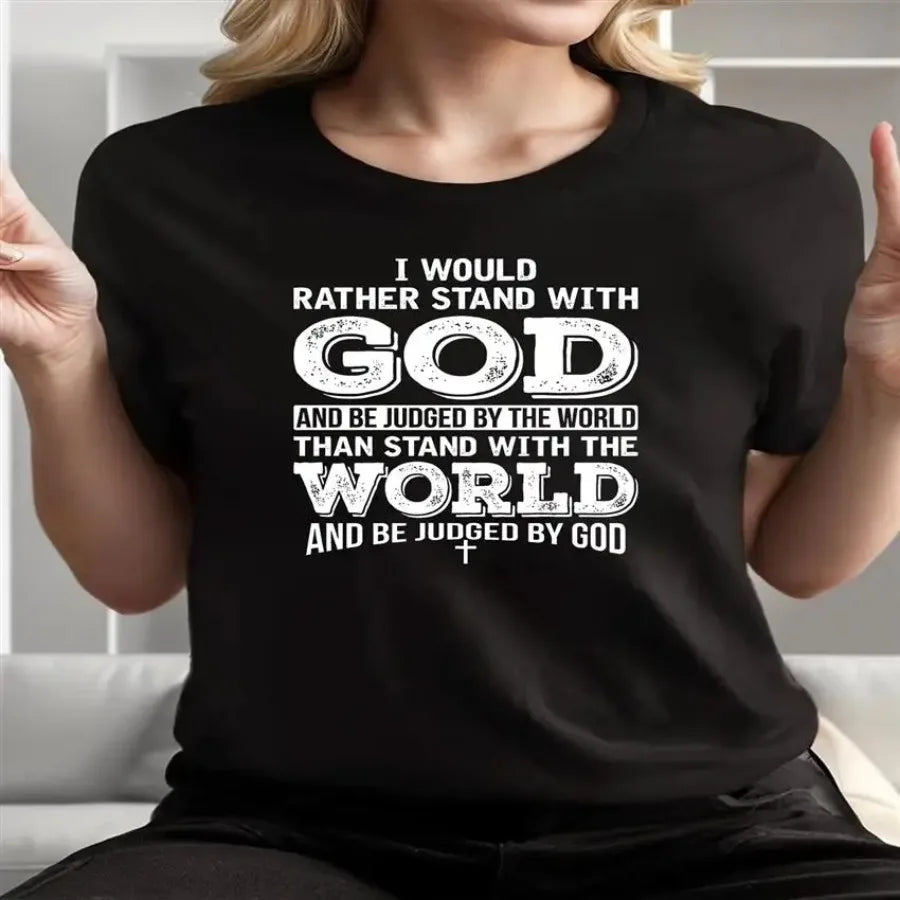 STAND with GOD Y2K Religious Slogan Blouse - Front Shoulder Fit Dress with Mushroom Pattern Non-Stretch for Church Events and C