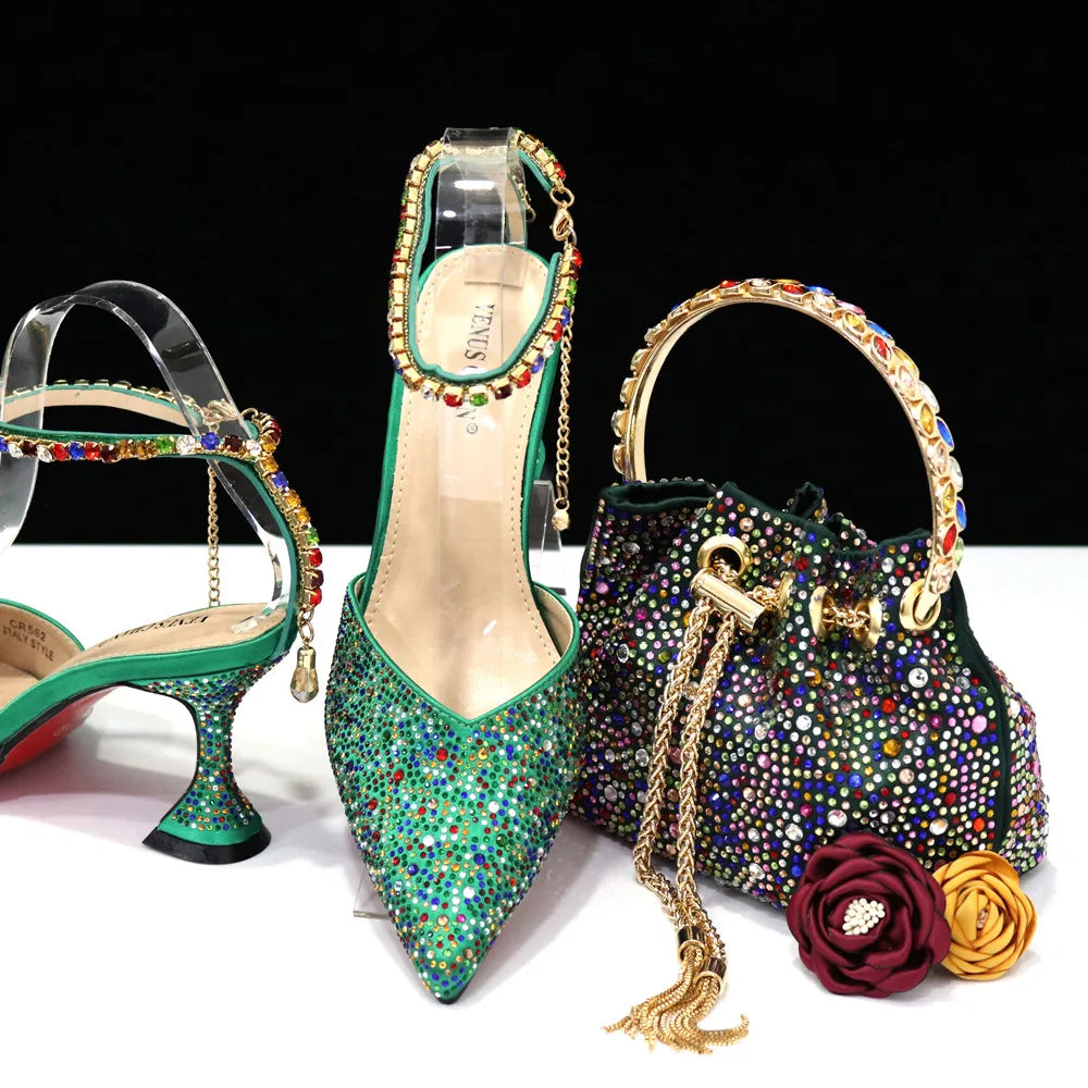 New Arrival Fashion Style Pointed Shoes Bag Soft Handle Bag Anklet Design Medium Heel Ladies Shoes Suitable for Wedding Party