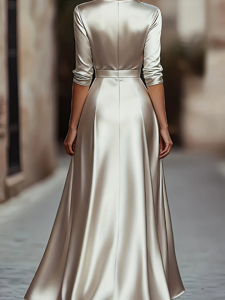 Spring/Autumn Collection: French-inspired Elegance Luxury-feel V-neck Long-sleeved Fitted Waist Dress Evening Gown for Banquets