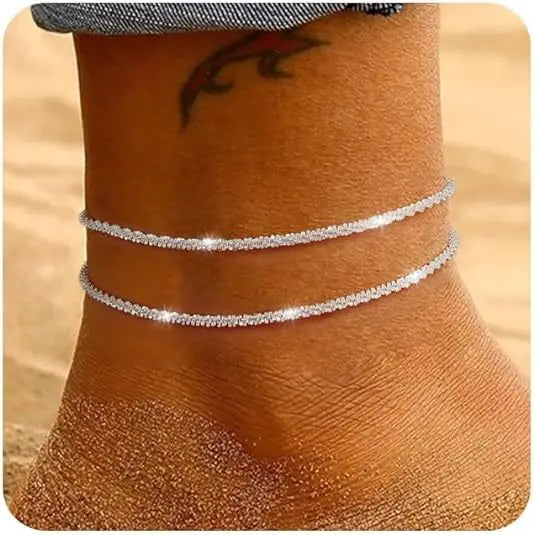 Layered Stainless Steel Anklet Seed Beads Butterfly Leaf Heart Summer Beach Foot Chain Niche Versatile Jewelry for Women Gift