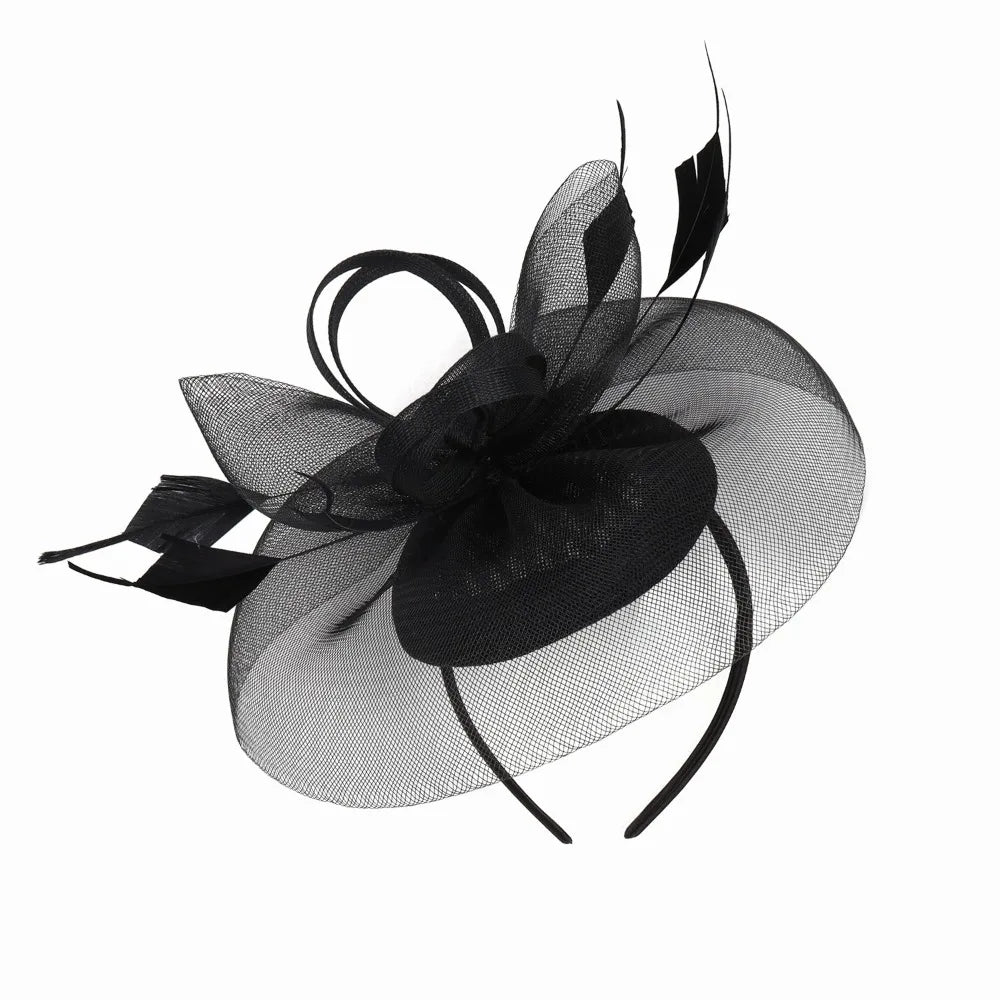 Fashion Feathers Mesh Fascinator Hat Exquisite Sweet Veil Hat Headwear Elegant Hair Hoop Hairbands Dance Show