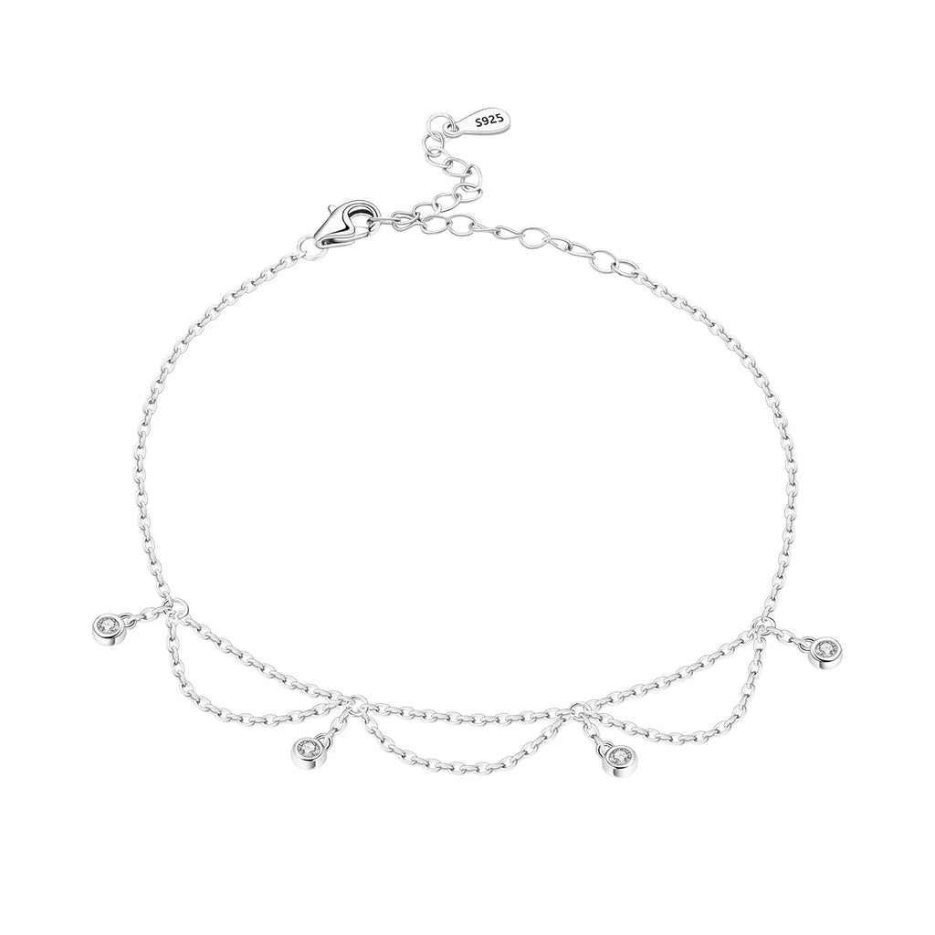 Orstarry S925 Sterling Silver Summer Double Star Shaped Chain Anklets Women Lady Ankle Bracelet Prom Foot Party Jewelry Gifts