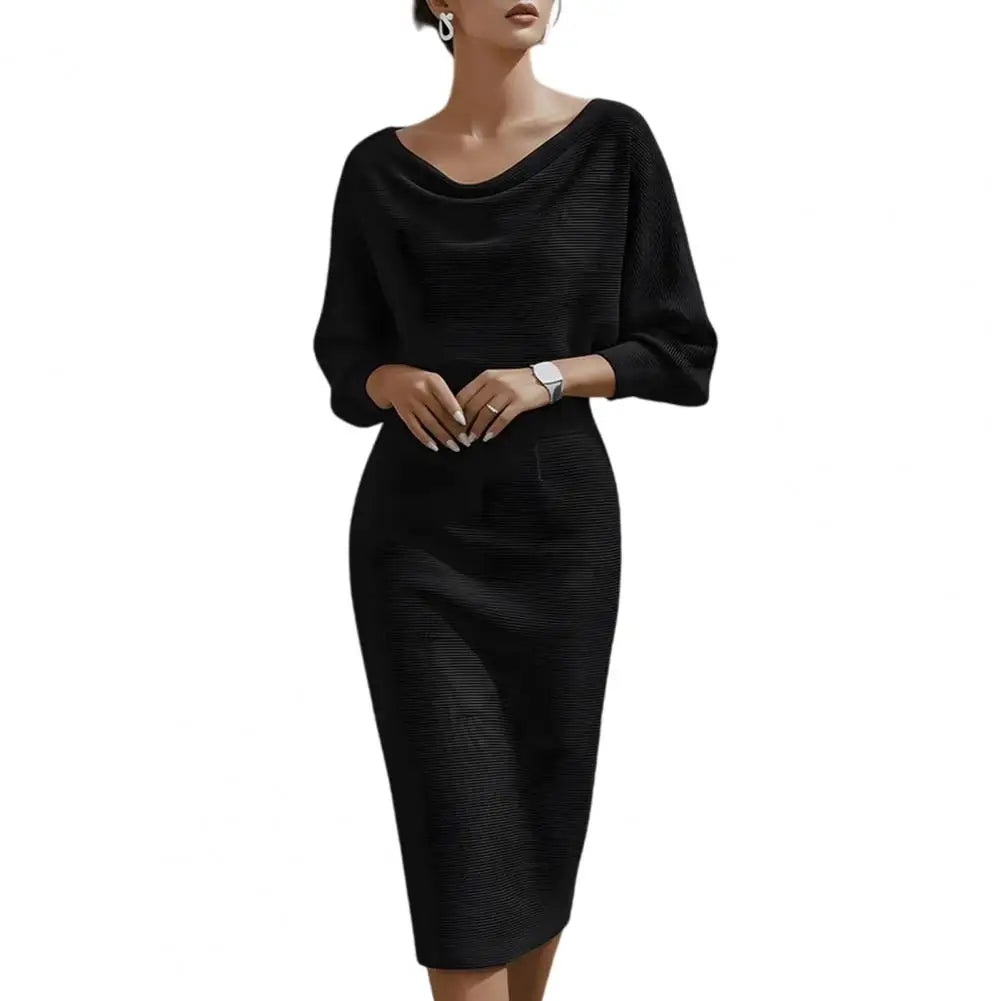 Elegant Women's Dress Cowl Neck Bodycon Work Dress 3/4 Batwing Sleeve Stretch Office Church Pencil Dress Formal Party Outfits