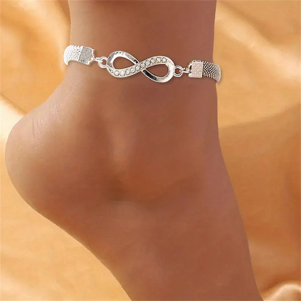 Fashion Retro Summer Hot Sale Silver Charm Two wear Sparkly Unlimited 8-Figure Anklet Bracelet Two Sparkly Foot Jewelry