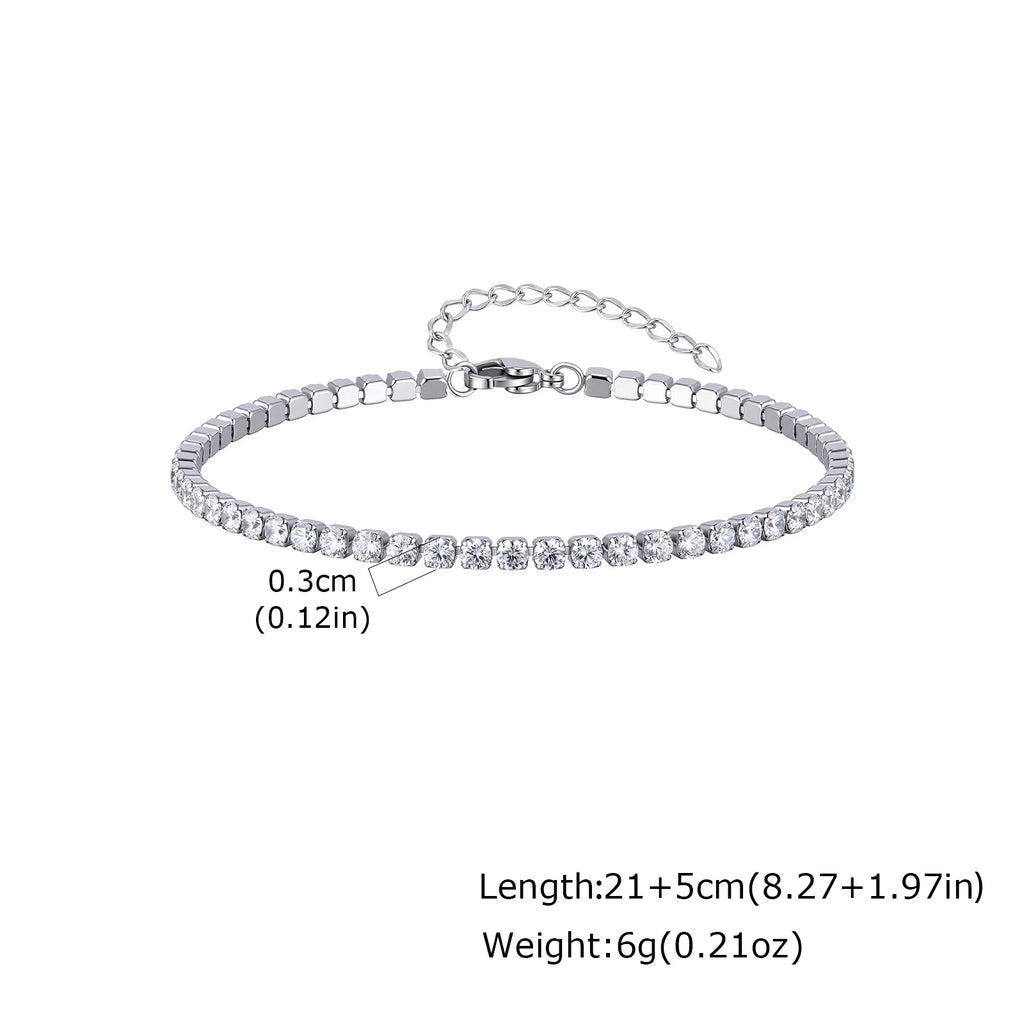 Tennis Anklet 2mm/3mm/4mm, 18K PVD Gold Plated Dainty CZ Foot Chain, Ultra Sparkling Aesthetic Layering Summer Jewelry for Women