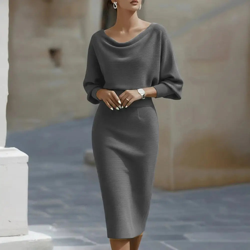 Elegant Women's Dress Cowl Neck Bodycon Work Dress 3/4 Batwing Sleeve Stretch Office Church Pencil Dress Formal Party Outfits