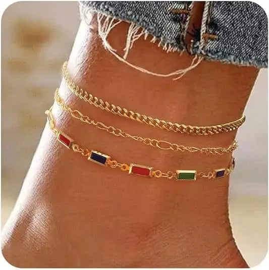 Layered Stainless Steel Anklet Seed Beads Butterfly Leaf Heart Summer Beach Foot Chain Niche Versatile Jewelry for Women Gift