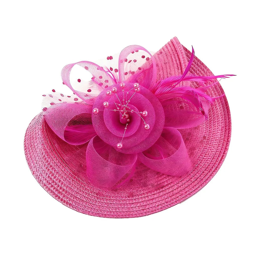 New Mesh Ribbons Fascinator Caps Flower Feather Elegant Hair Drop Fascinator Hat Headwear Women Makeup Prom