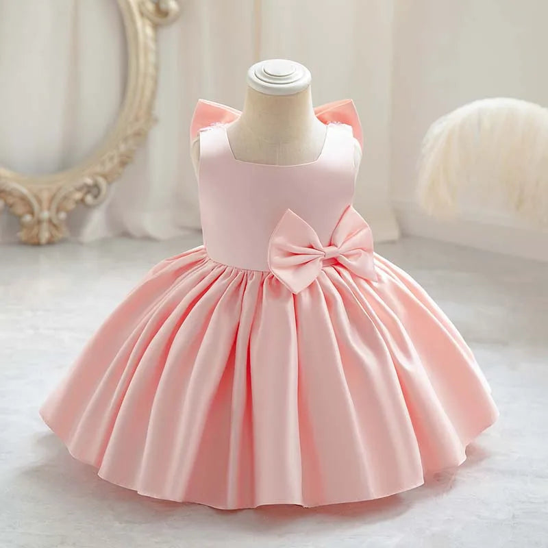 Baby Girls Party Dress Sweet Big Bow Princess Birthday Dresses Children Clothes Flower Girl Elegant Evening Formal Wear Clothing