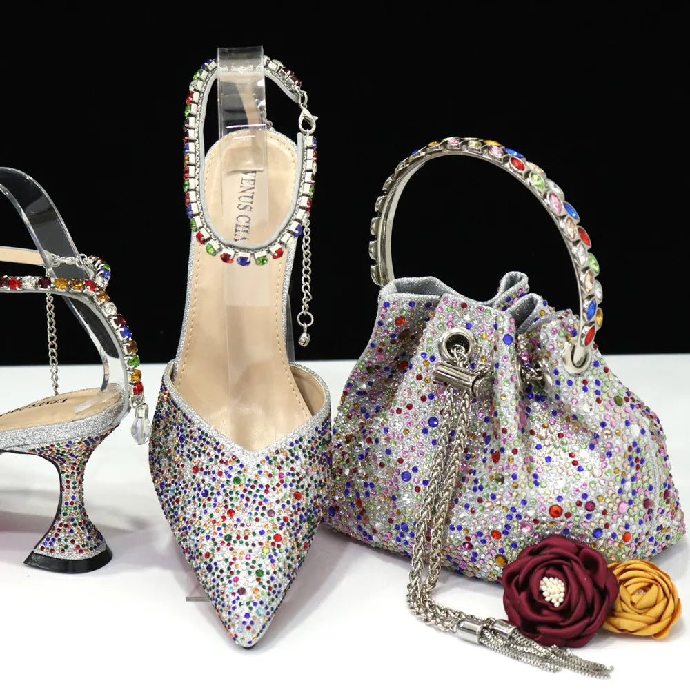New Arrival Fashion Style Pointed Shoes Bag Soft Handle Bag Anklet Design Medium Heel Ladies Shoes Suitable for Wedding Party