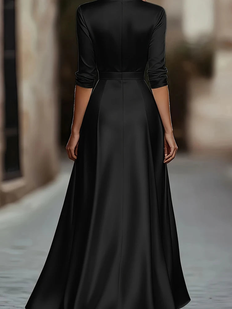 Spring/Autumn Collection: French-inspired Elegance Luxury-feel V-neck Long-sleeved Fitted Waist Dress Evening Gown for Banquets