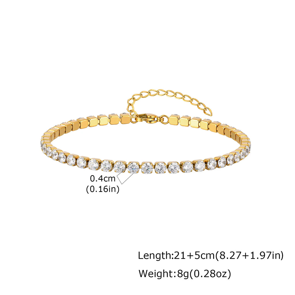 Tennis Anklet 2mm/3mm/4mm, 18K PVD Gold Plated Dainty CZ Foot Chain, Ultra Sparkling Aesthetic Layering Summer Jewelry for Women