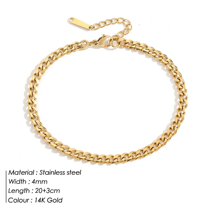 SUNIBI Stainless Steel Snake Chain Anklet for Women Summer Beach Gold Color Anklets Fashion Jewelry Dropshipping Wholesale