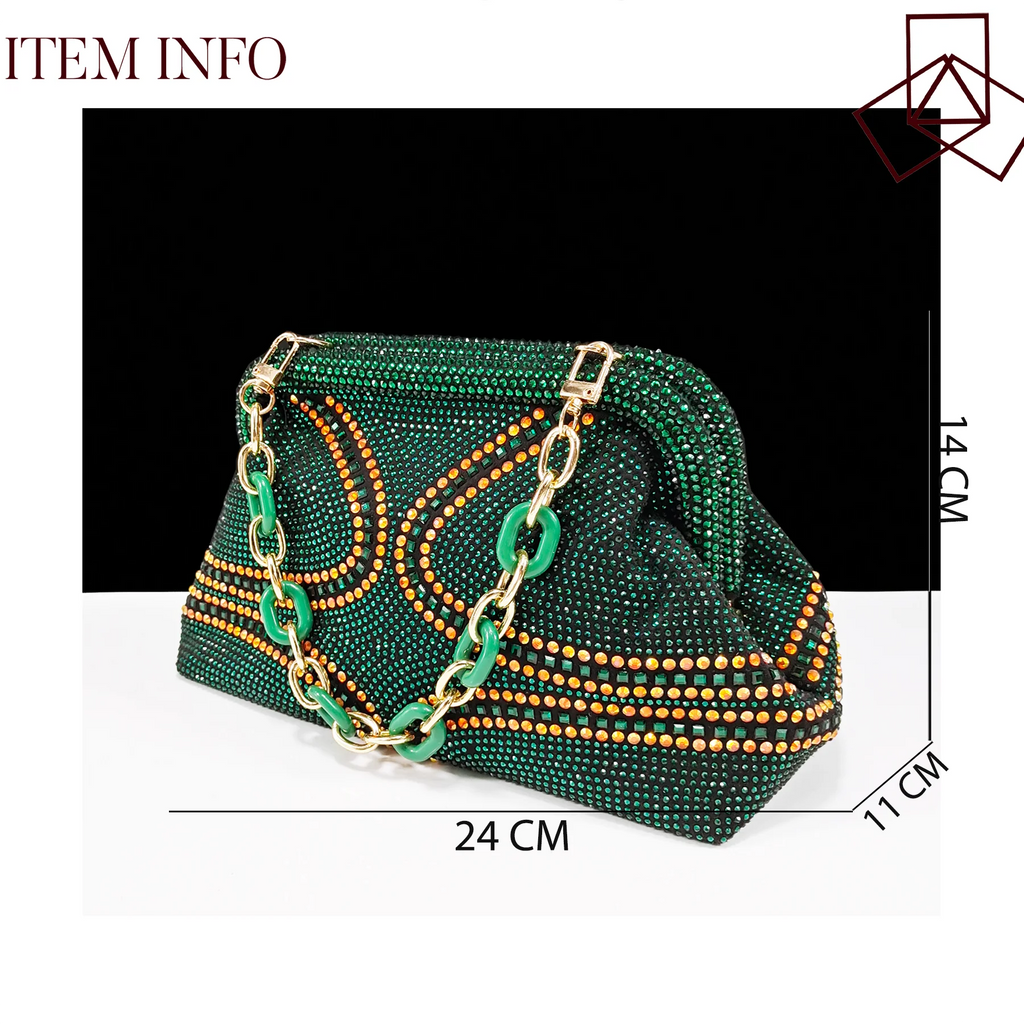 QSGFC New Designer Specials Italian Women Heels Shoes and Bag Set  Royal Green Color Comfortable With Rhinestone for Party