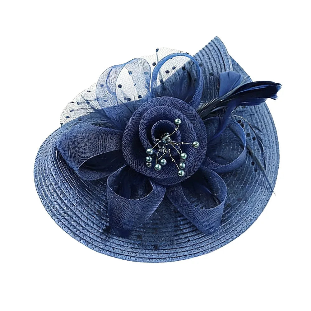 New Mesh Ribbons Fascinator Caps Flower Feather Elegant Hair Drop Fascinator Hat Headwear Women Makeup Prom
