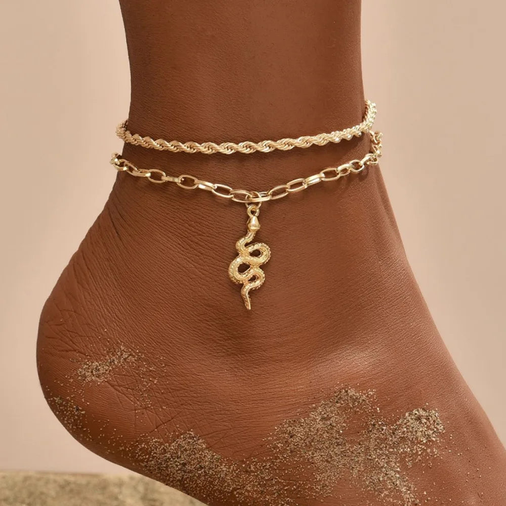 Boho Women Sequins Ankle Bracelet Set Star Moon Lightning Charm Chain On Foot Leg For Female Summer Beach Anklet Jewelry