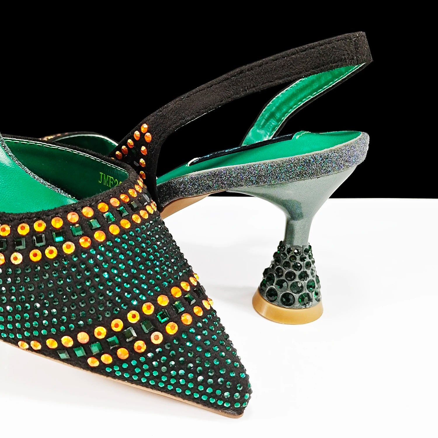 QSGFC New Designer Specials Italian Women Heels Shoes and Bag Set  Royal Green Color Comfortable With Rhinestone for Party