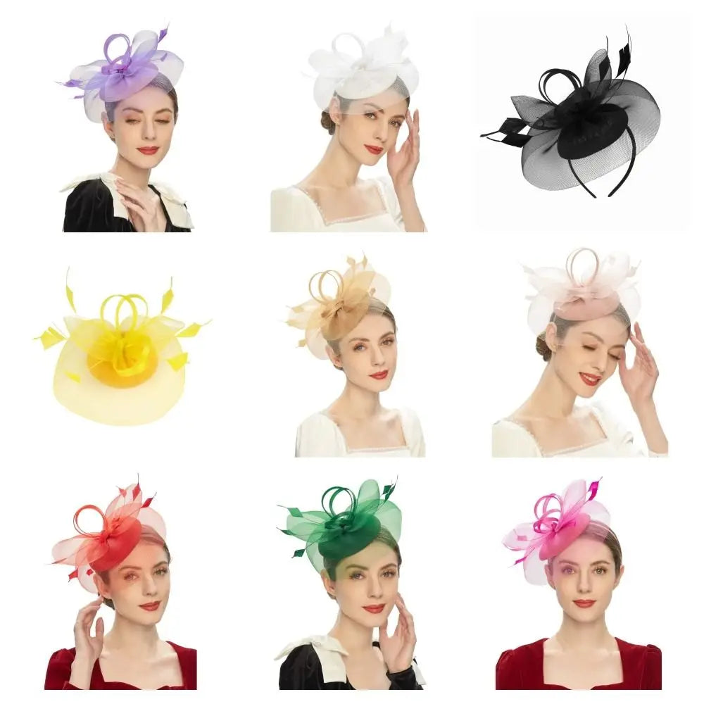 Fashion Feathers Mesh Fascinator Hat Exquisite Sweet Veil Hat Headwear Elegant Hair Hoop Hairbands Dance Show