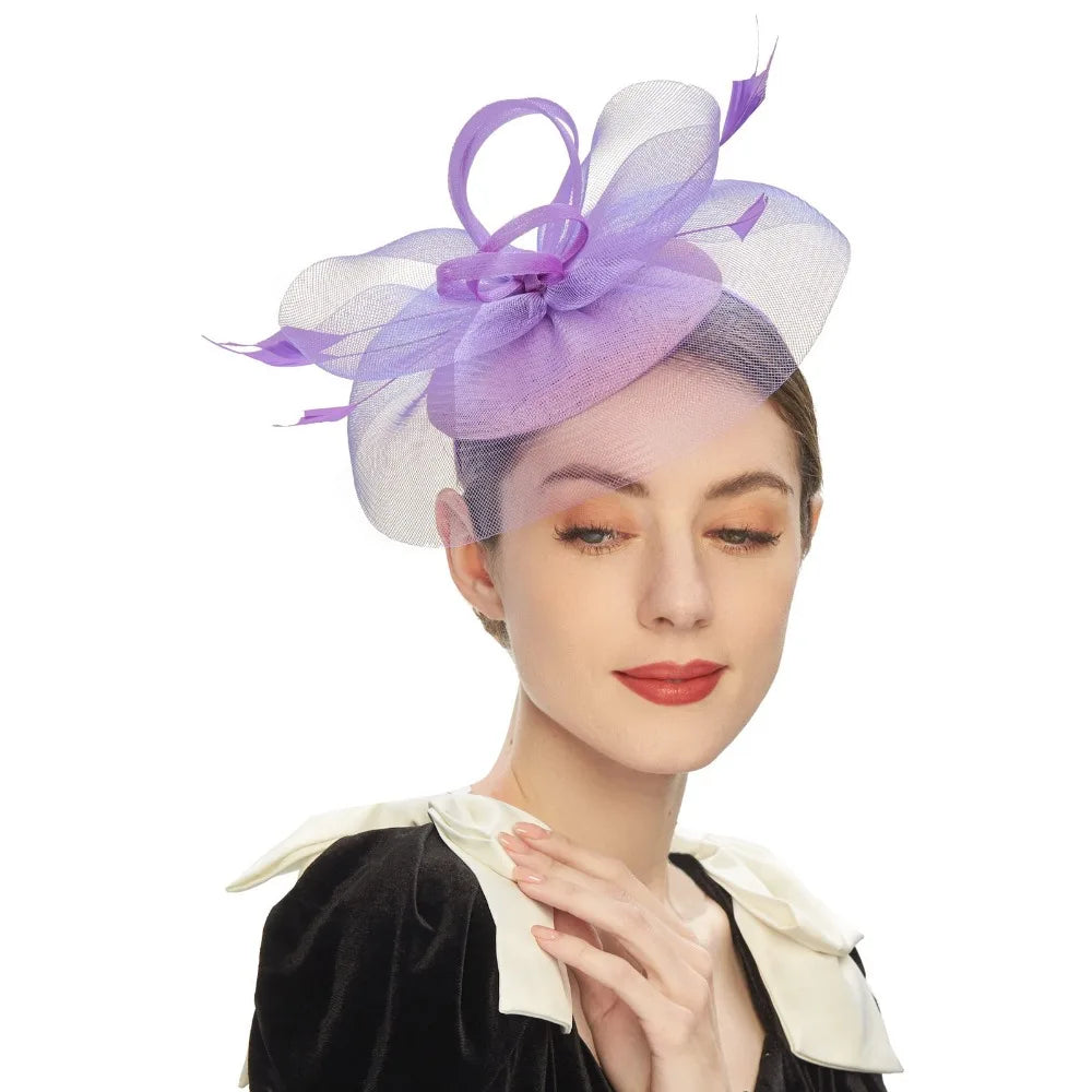 Fashion Feathers Mesh Fascinator Hat Exquisite Sweet Veil Hat Headwear Elegant Hair Hoop Hairbands Dance Show