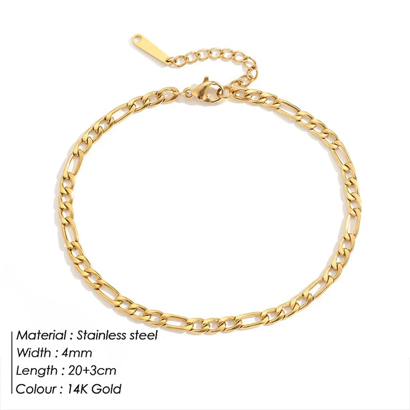 SUNIBI Stainless Steel Snake Chain Anklet for Women Summer Beach Gold Color Anklets Fashion Jewelry Dropshipping Wholesale
