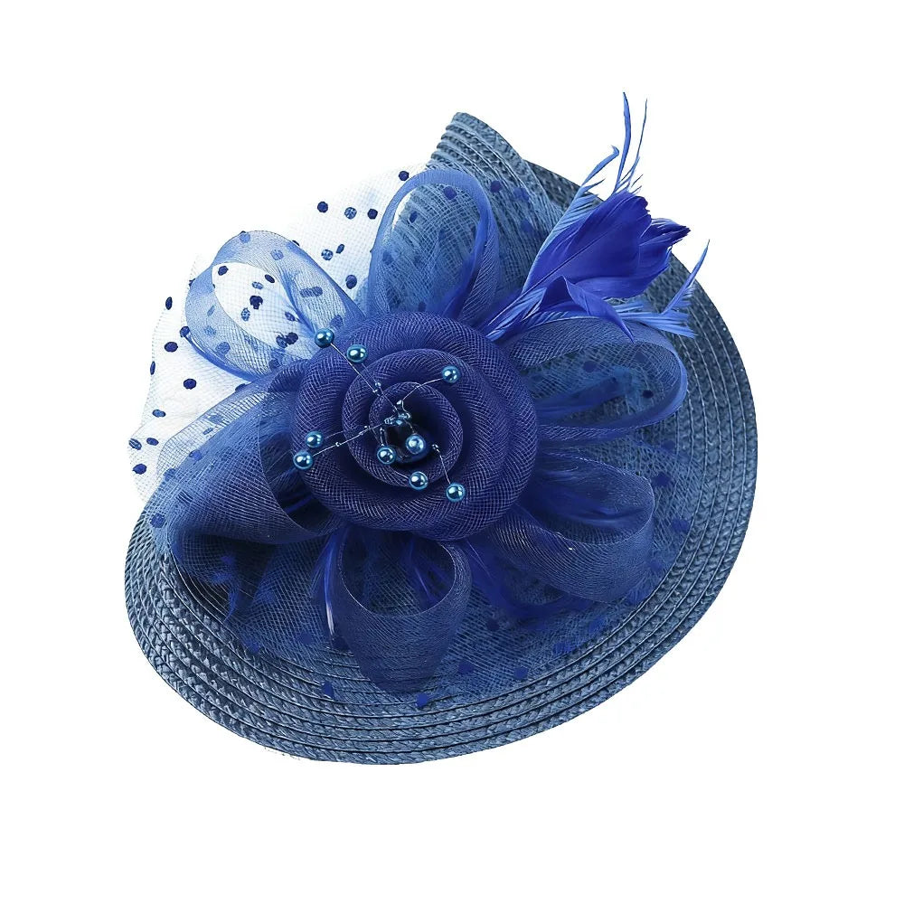New Mesh Ribbons Fascinator Caps Flower Feather Elegant Hair Drop Fascinator Hat Headwear Women Makeup Prom