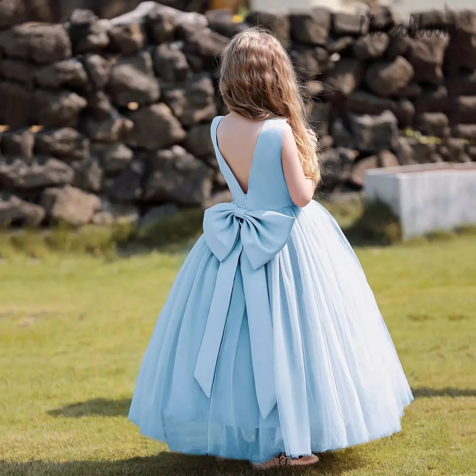 Multicolor Backless Princess Dress Tulle Formal Gown with Bow Accents Flower Girl Dress Party Dress Elegant Formal Wear Wedding