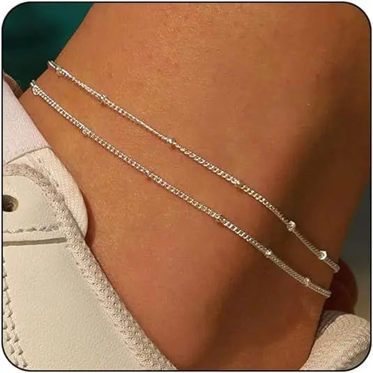 Layered Stainless Steel Anklet Seed Beads Butterfly Leaf Heart Summer Beach Foot Chain Niche Versatile Jewelry for Women Gift
