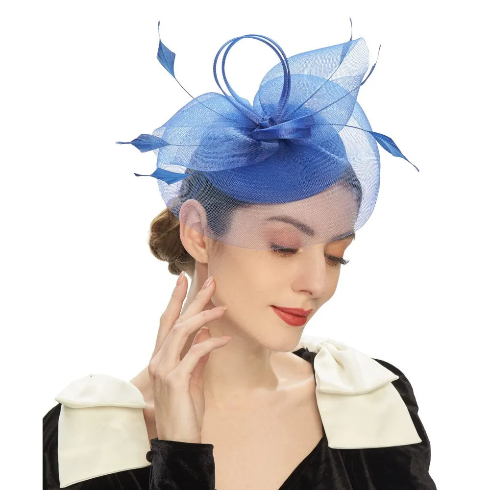 Fashion Feathers Mesh Fascinator Hat Exquisite Sweet Veil Hat Headwear Elegant Hair Hoop Hairbands Dance Show
