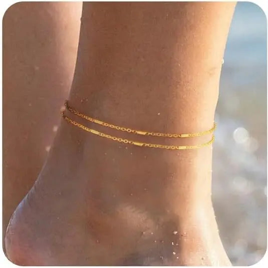 Layered Stainless Steel Anklet Seed Beads Butterfly Leaf Heart Summer Beach Foot Chain Niche Versatile Jewelry for Women Gift