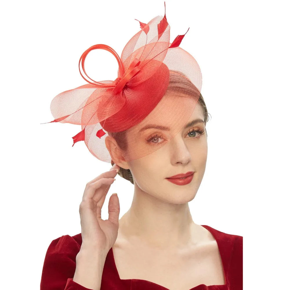 Fashion Feathers Mesh Fascinator Hat Exquisite Sweet Veil Hat Headwear Elegant Hair Hoop Hairbands Dance Show