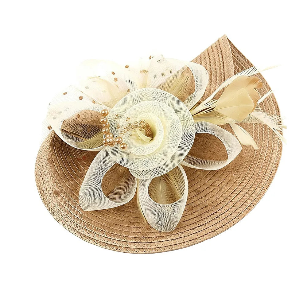 New Mesh Ribbons Fascinator Caps Flower Feather Elegant Hair Drop Fascinator Hat Headwear Women Makeup Prom