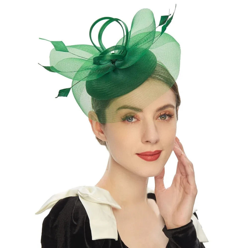 Fashion Feathers Mesh Fascinator Hat Exquisite Sweet Veil Hat Headwear Elegant Hair Hoop Hairbands Dance Show