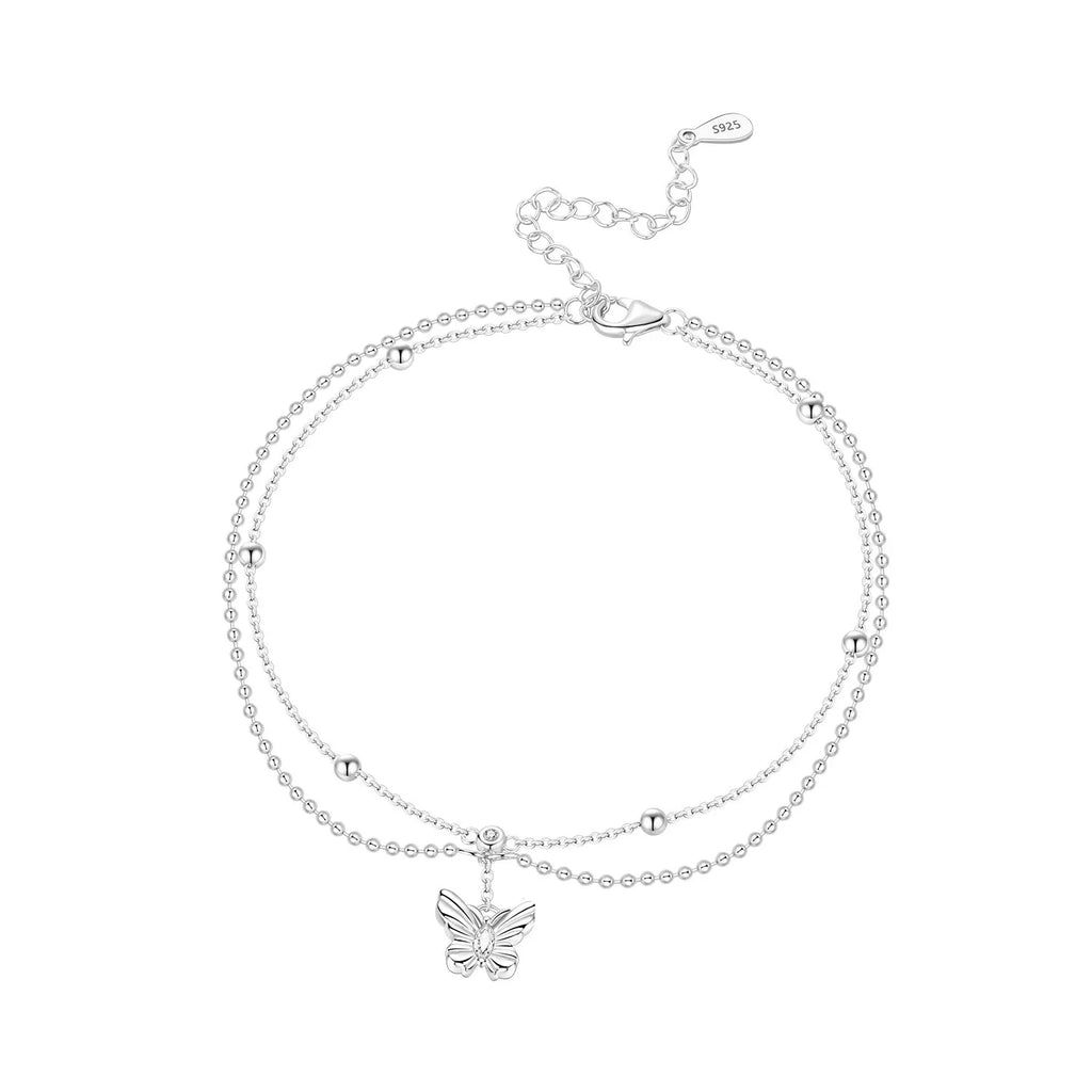 Orstarry S925 Sterling Silver Summer Double Star Shaped Chain Anklets Women Lady Ankle Bracelet Prom Foot Party Jewelry Gifts