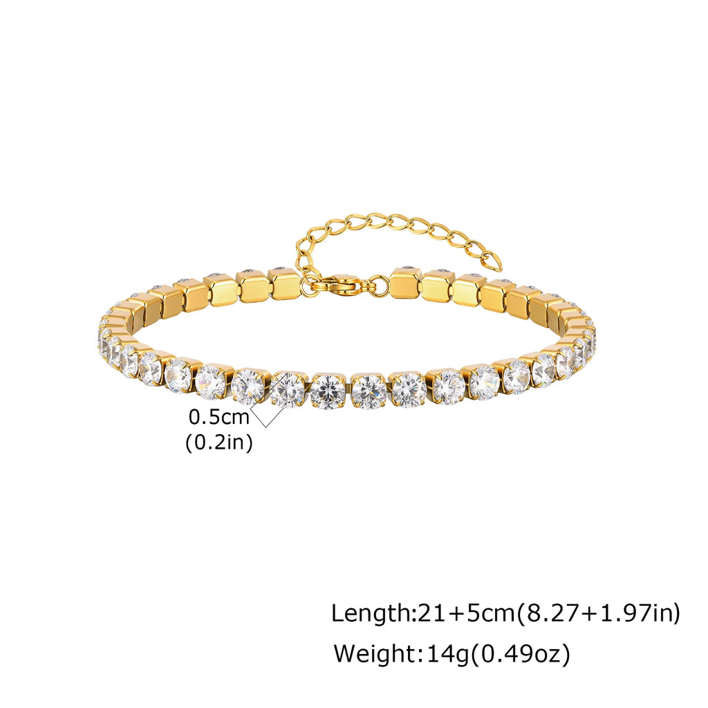 Tennis Anklet 2mm/3mm/4mm, 18K PVD Gold Plated Dainty CZ Foot Chain, Ultra Sparkling Aesthetic Layering Summer Jewelry for Women