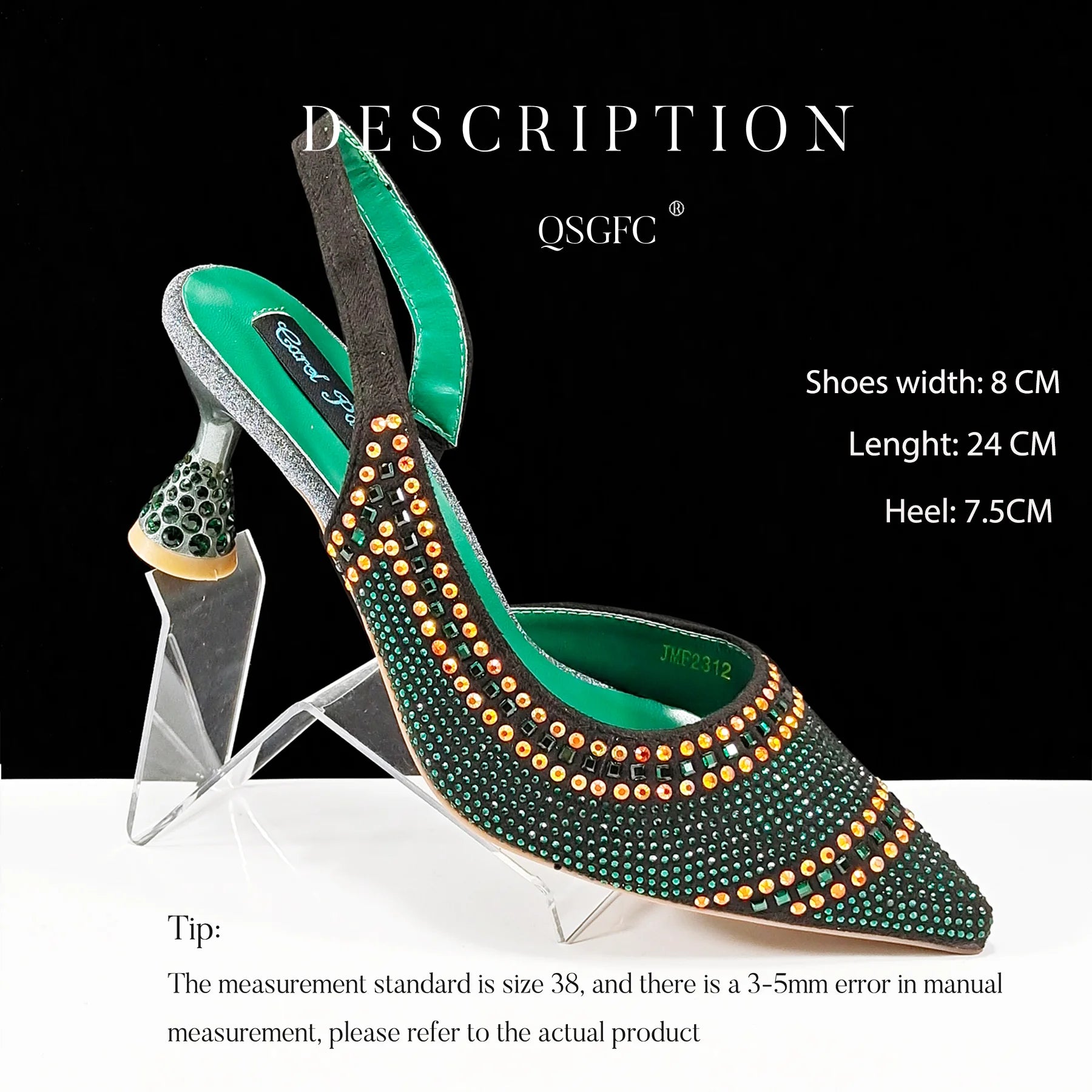 QSGFC New Designer Specials Italian Women Heels Shoes and Bag Set  Royal Green Color Comfortable With Rhinestone for Party