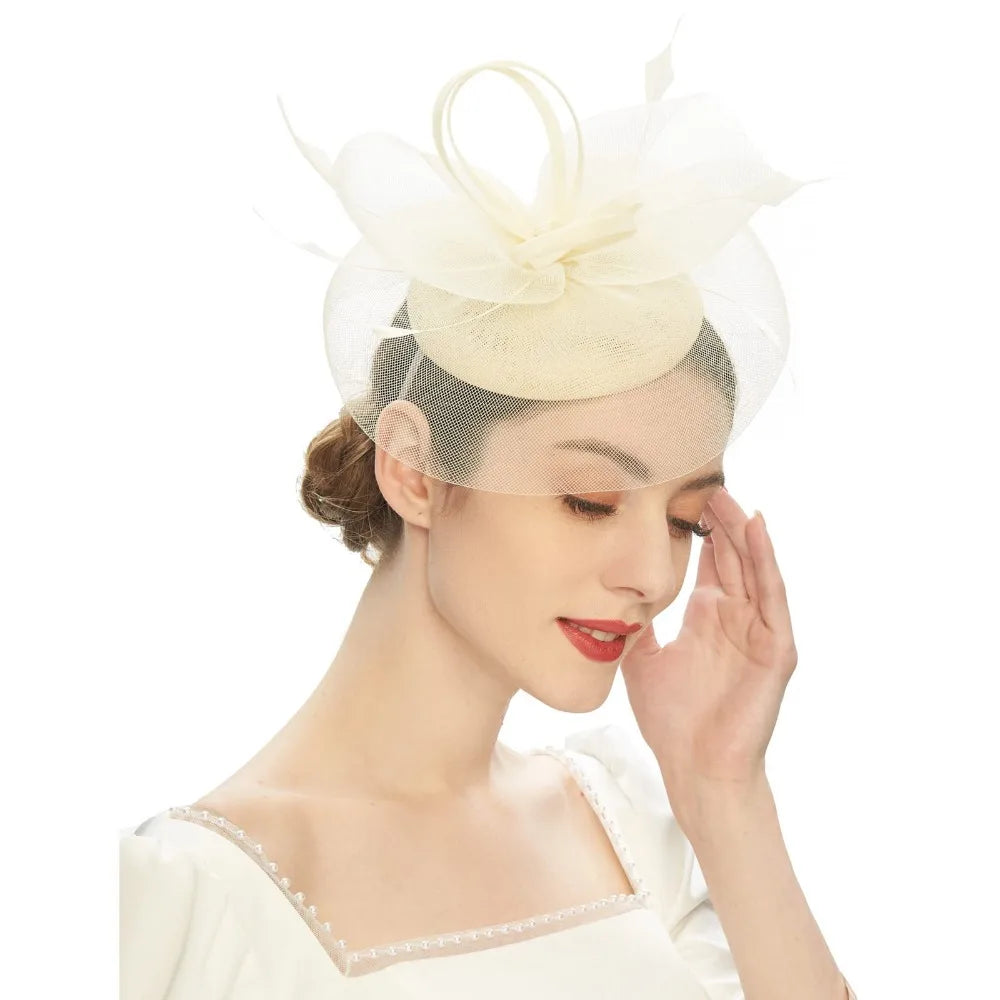 Fashion Feathers Mesh Fascinator Hat Exquisite Sweet Veil Hat Headwear Elegant Hair Hoop Hairbands Dance Show