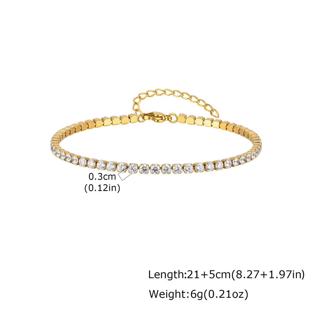 Tennis Anklet 2mm/3mm/4mm, 18K PVD Gold Plated Dainty CZ Foot Chain, Ultra Sparkling Aesthetic Layering Summer Jewelry for Women