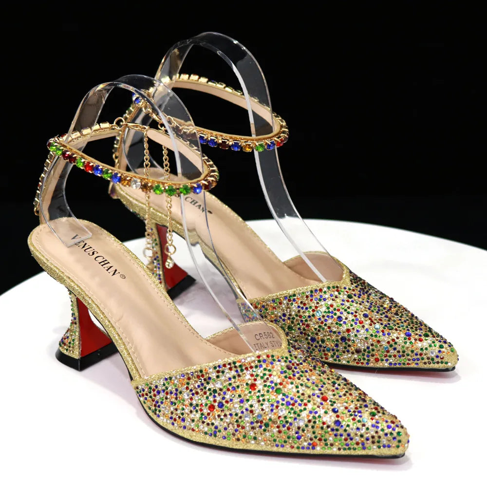 New Arrival Fashion Style Pointed Shoes Bag Soft Handle Bag Anklet Design Medium Heel Ladies Shoes Suitable for Wedding Party