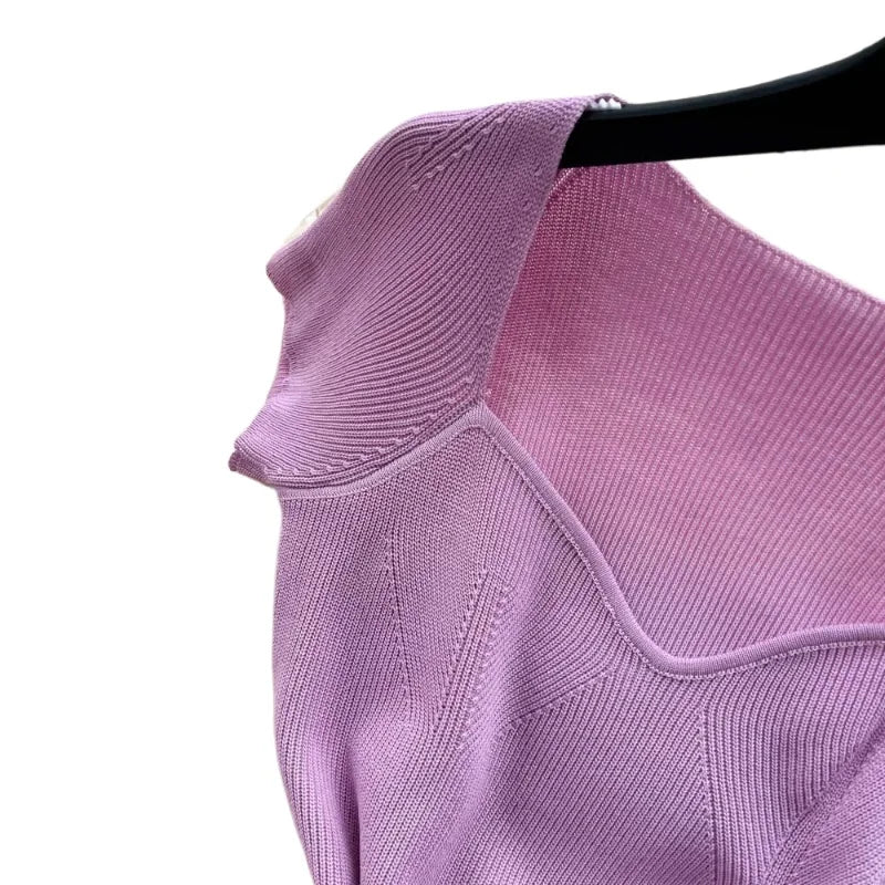 Women's Purple Sweetheart Neck Short Sleeve Stretchy Ribbed Knit Bodycon Midi Dress Summer Beach Vacation Party Long Dress