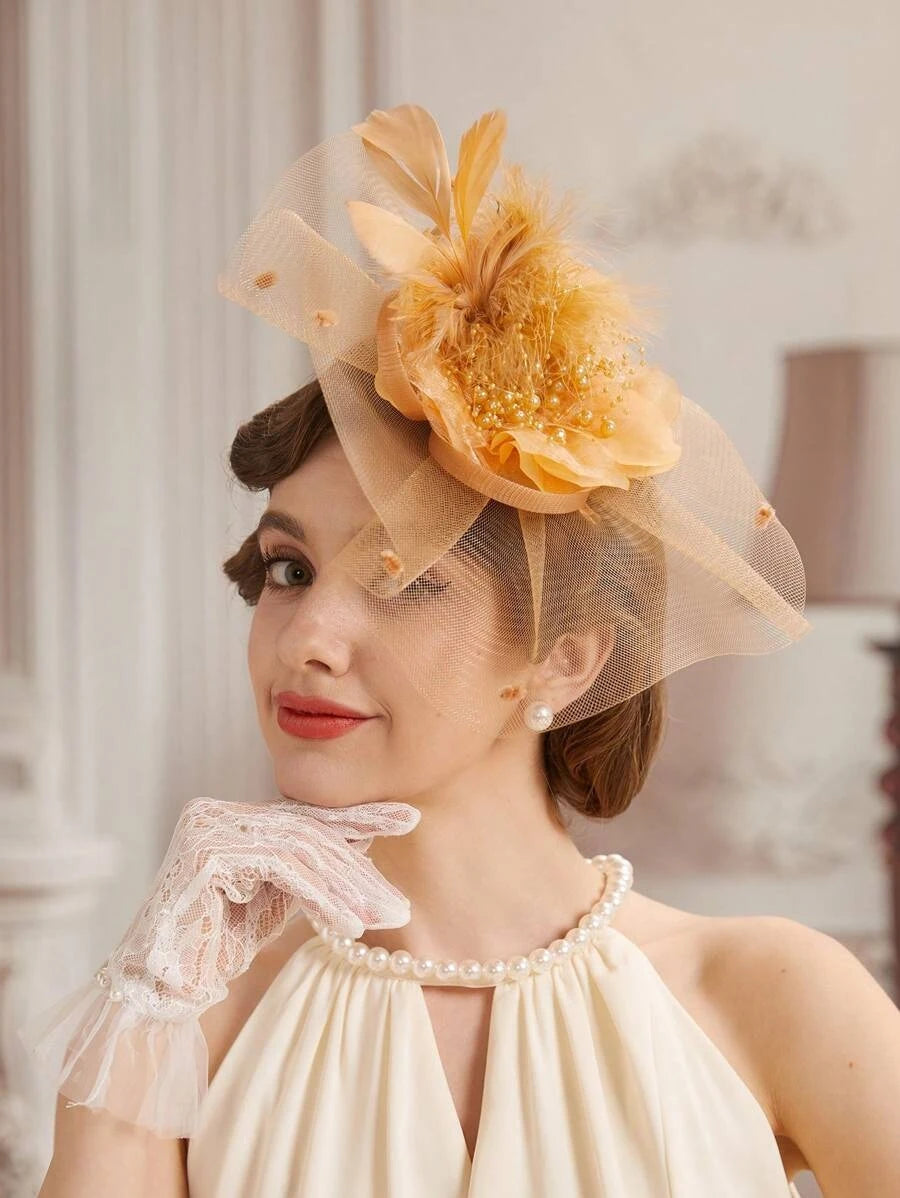 1Pc Fascinators Hats For Women Fancy Tea Party Hats Kentucky Derby Hats Feather Hair Clip For Wedding Party Church Hats