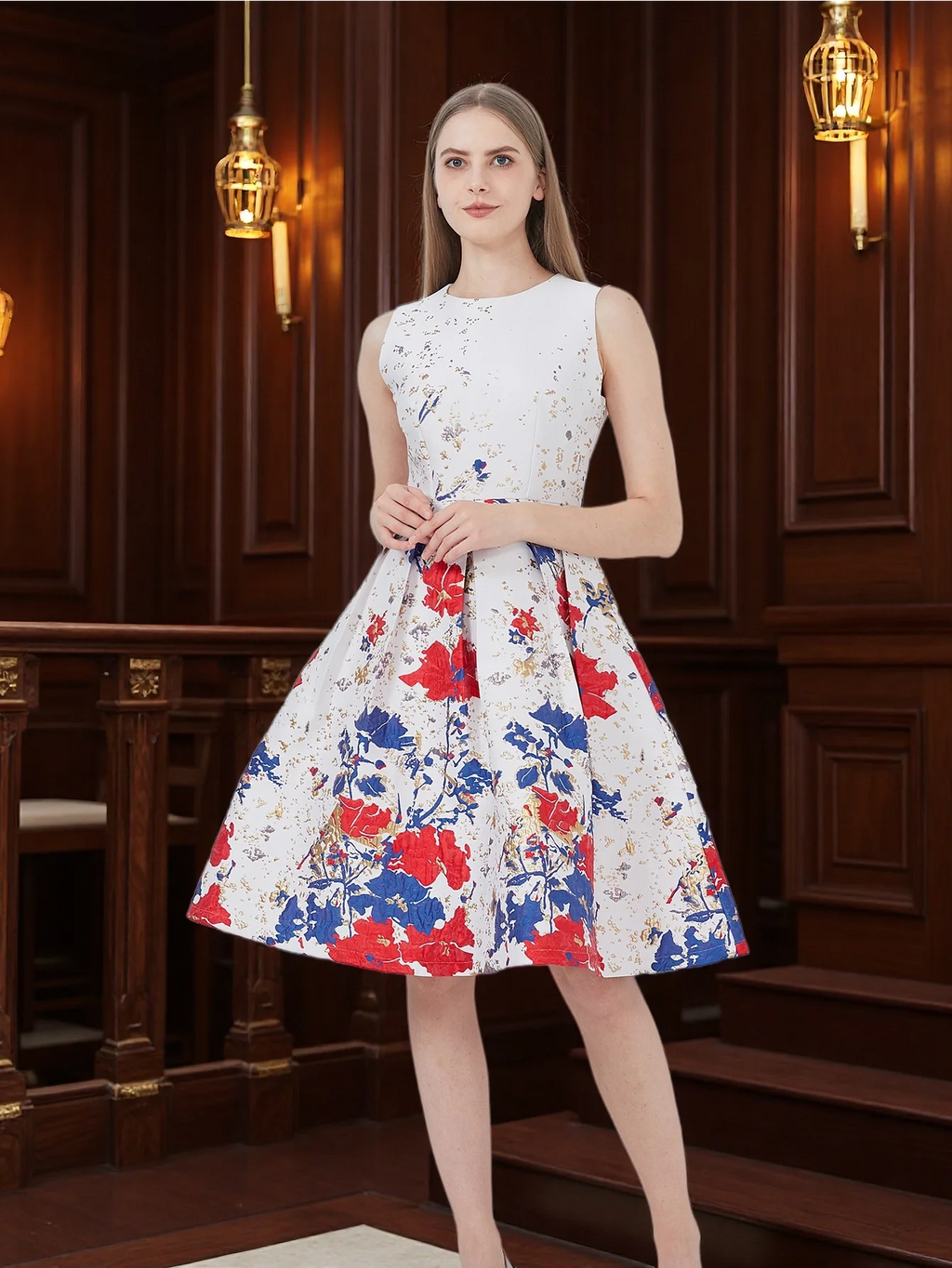 A-Line Jacquard Dress Light Luxury Elegant Commute Date Afternoon Tea Retro Floral Dress