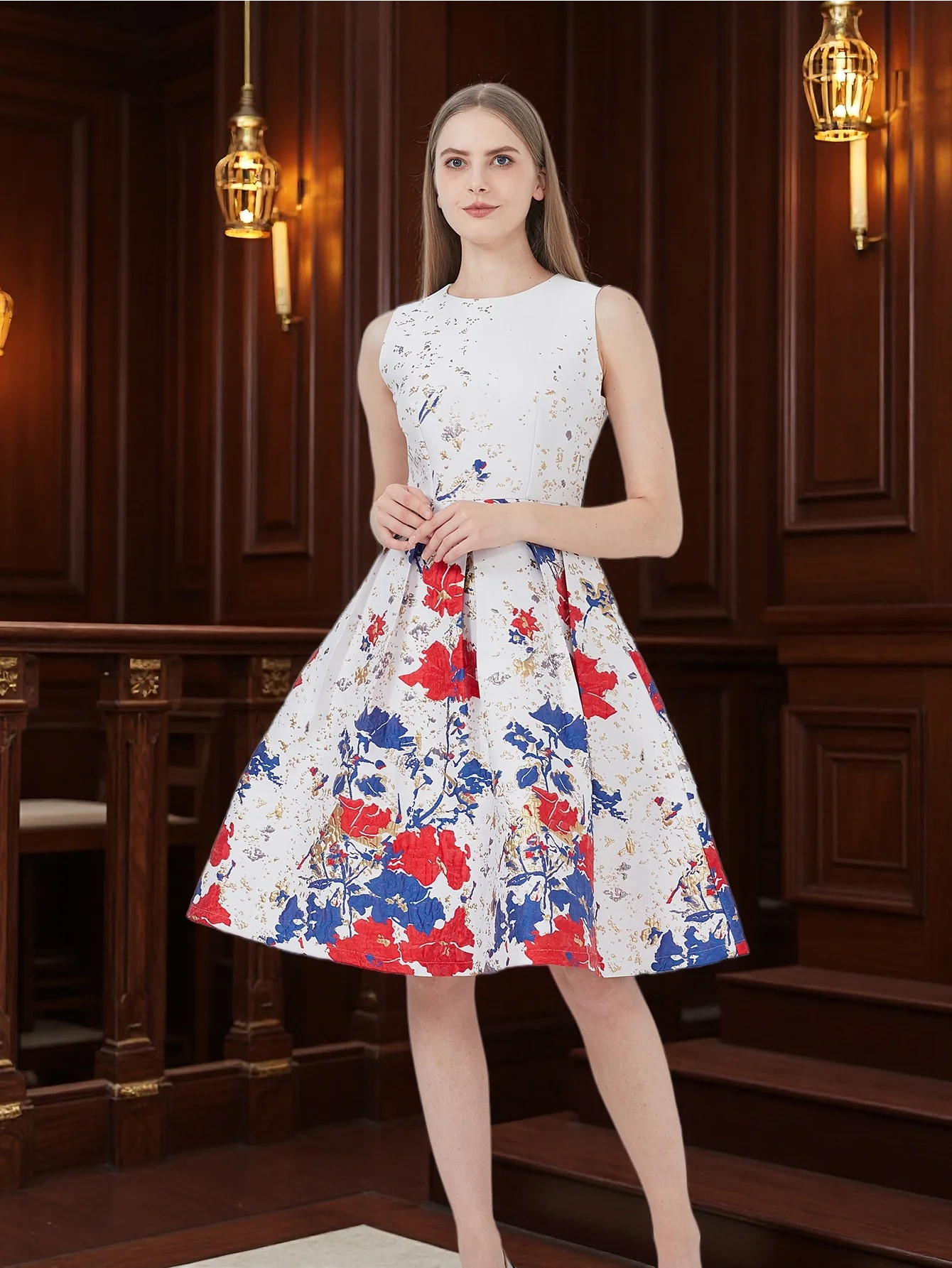 A-Line Jacquard Dress Light Luxury Elegant Commute Date Afternoon Tea Retro Floral Dress