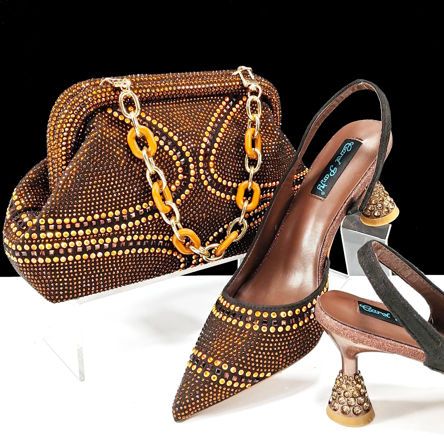 QSGFC New Designer Specials Italian Women Heels Shoes and Bag Set  Royal Green Color Comfortable With Rhinestone for Party