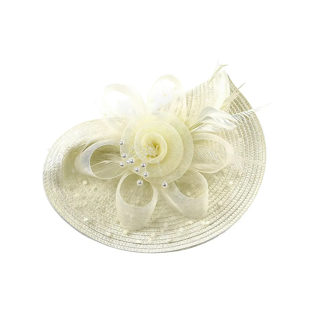 New Mesh Ribbons Fascinator Caps Flower Feather Elegant Hair Drop Fascinator Hat Headwear Women Makeup Prom