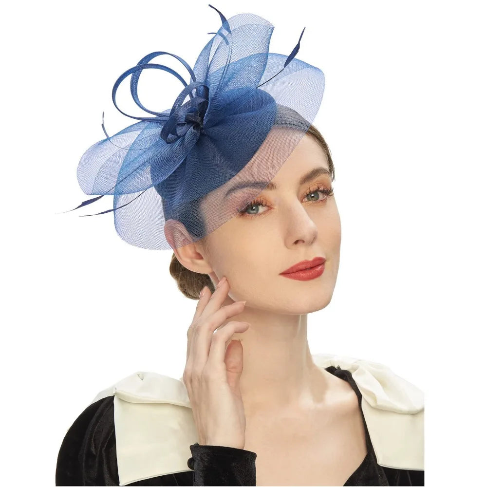 Fashion Feathers Mesh Fascinator Hat Exquisite Sweet Veil Hat Headwear Elegant Hair Hoop Hairbands Dance Show