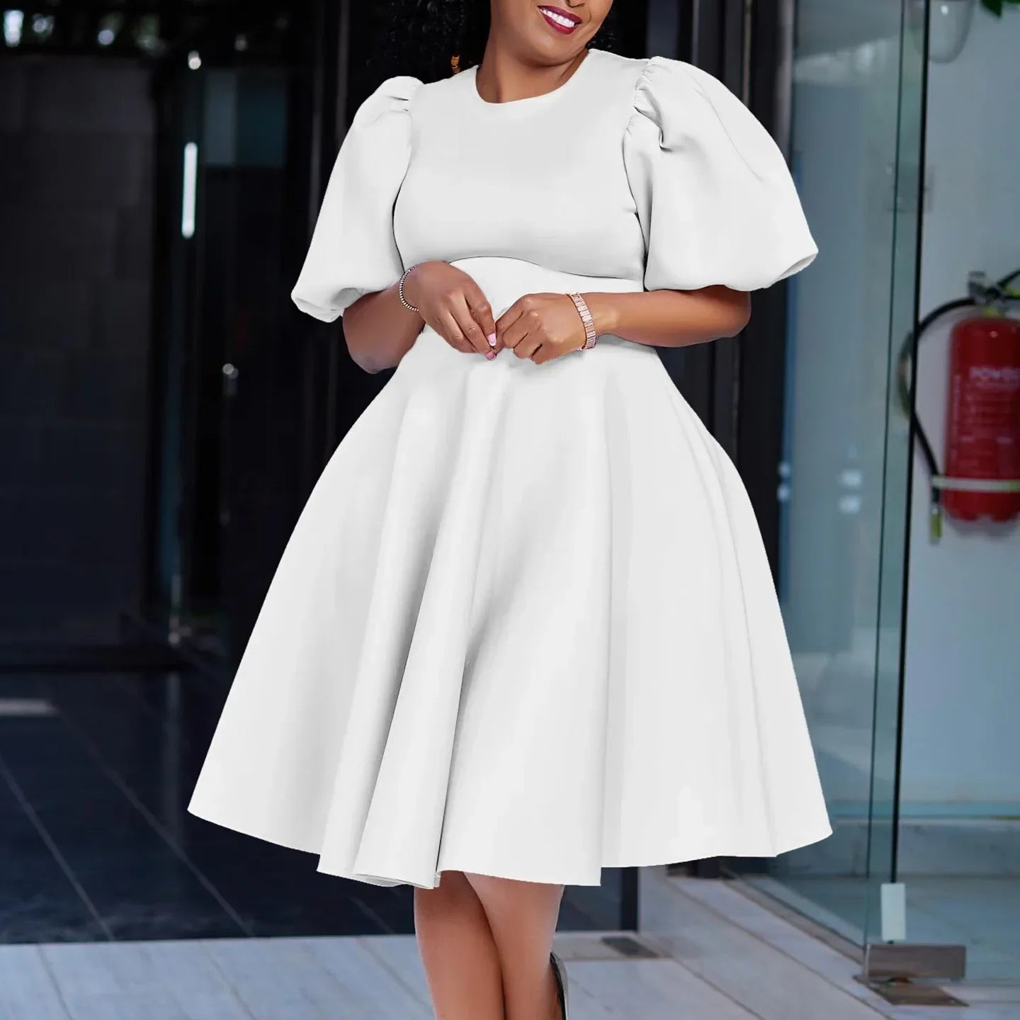Elegant Dresses for Woman 2024 O Neck Short Sleeve High Waisted Pleated Mid Calf Luxury Female Birthday Party Dinner Vestidos