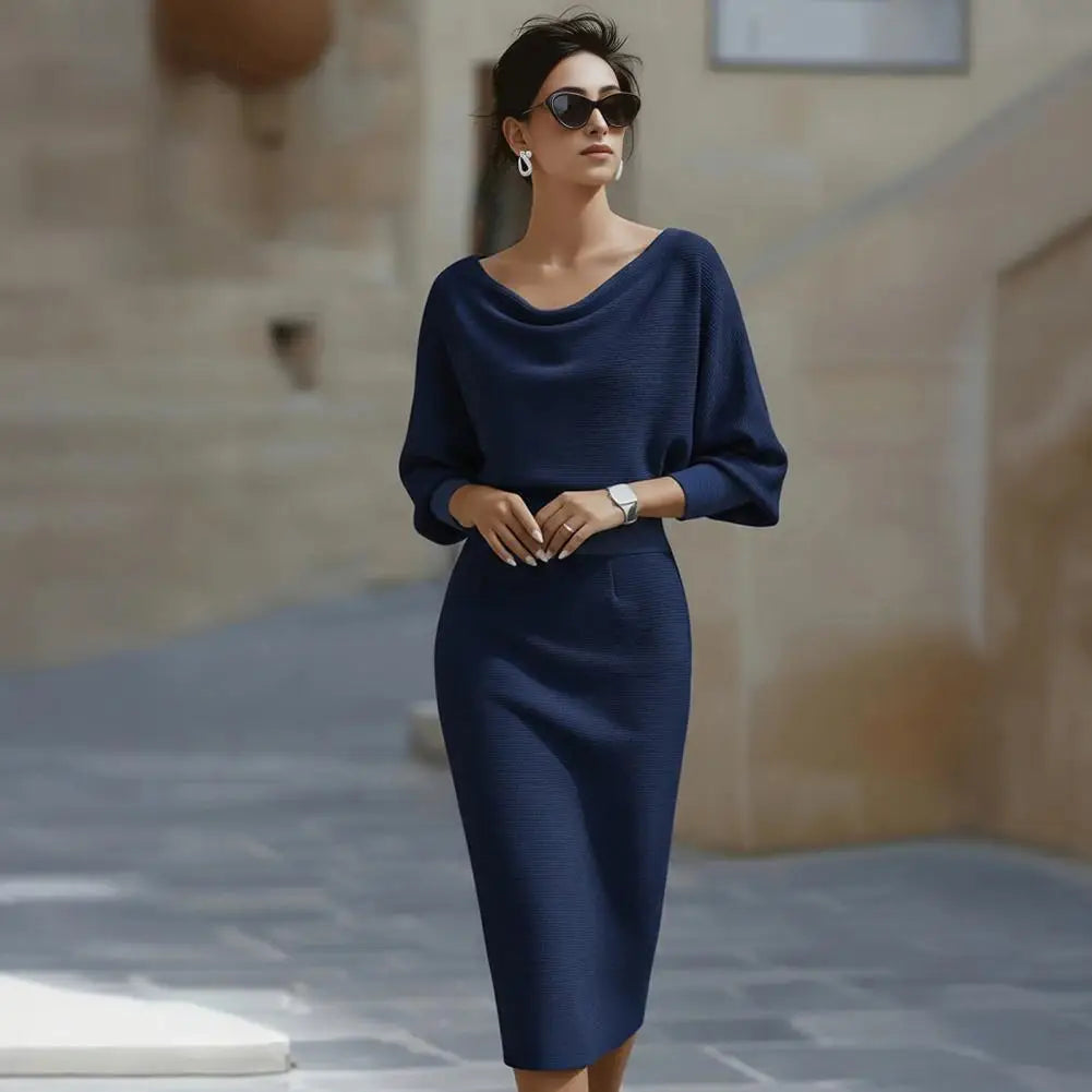 Elegant Women's Dress Cowl Neck Bodycon Work Dress 3/4 Batwing Sleeve Stretch Office Church Pencil Dress Formal Party Outfits