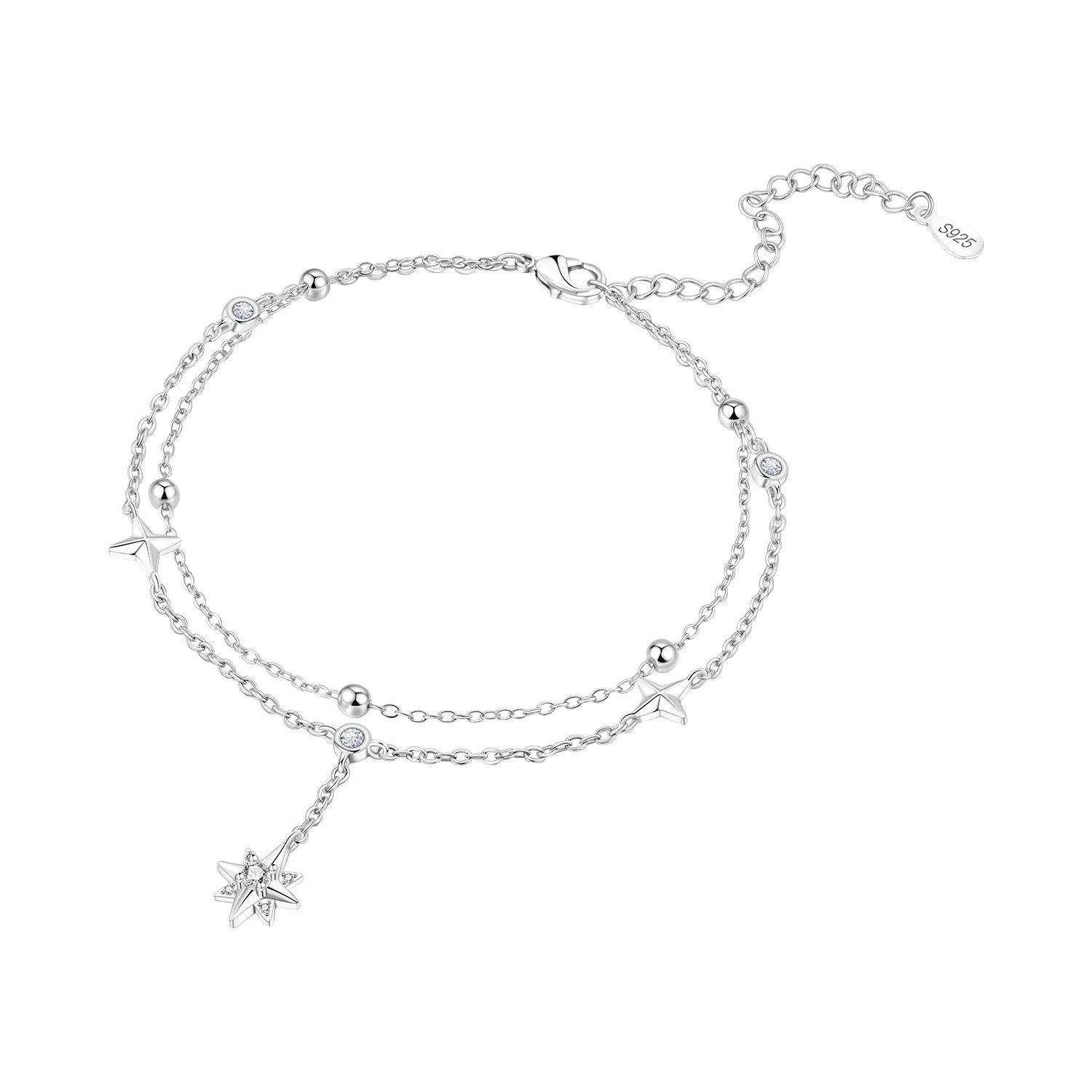 Orstarry S925 Sterling Silver Summer Double Star Shaped Chain Anklets Women Lady Ankle Bracelet Prom Foot Party Jewelry Gifts