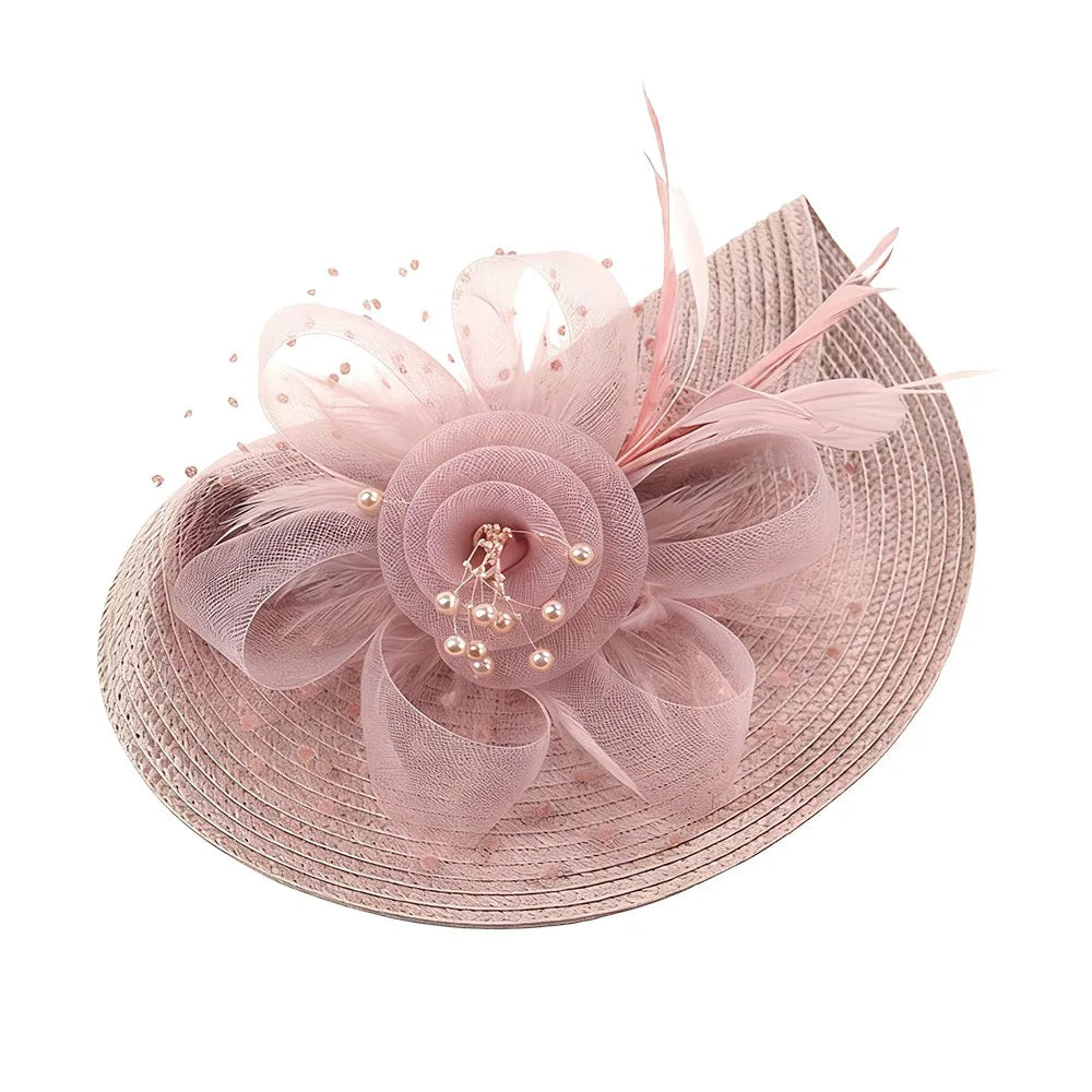 New Mesh Ribbons Fascinator Caps Flower Feather Elegant Hair Drop Fascinator Hat Headwear Women Makeup Prom