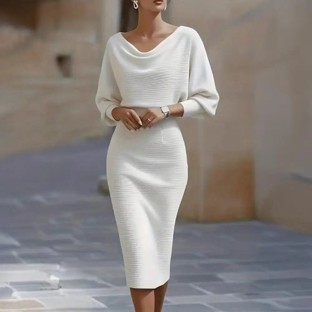 Elegant Women's Dress Cowl Neck Bodycon Work Dress 3/4 Batwing Sleeve Stretch Office Church Pencil Dress Formal Party Outfits
